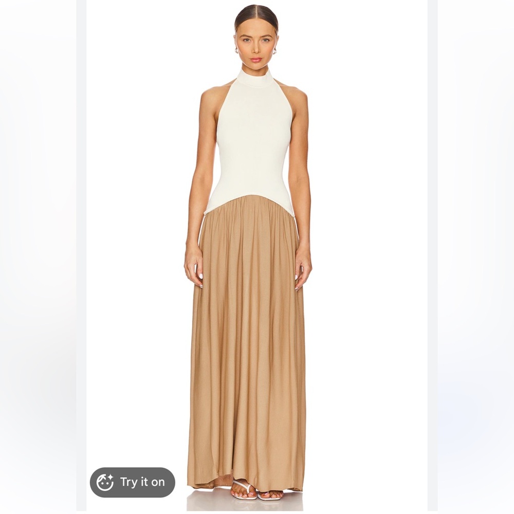 Solid & Striped Soglio halter color block  maxi dress cream khaki neutral large